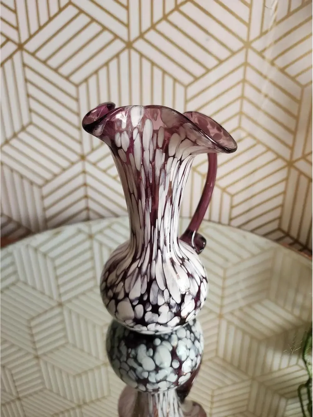 Vintage Rainbow Glass Amethyst Splatter Small Pitcher
